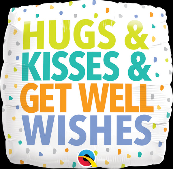 18" SQUARE FOIL HUGS KISSES GET WELL WISHES